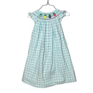 Lolly Wolly doodle blue plaid gingham pineapple smocked dress girls size 5